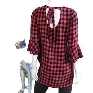 Cloth & Stone Bell Sleeve Checkered Red Black Tunic Open Back Women's Size XS